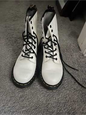 Dr. Martens White Lace-Up Combat Boots with Black Trim